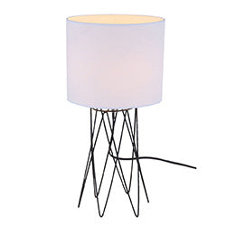 LAMPARA DE MESA PANTALLA TELA BASE VARAS METAL 22X22X43