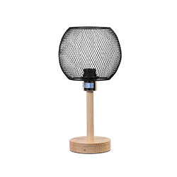 LAMPARA MESA PANTALLA OVAL METAL BASE MADERA 20X20X37