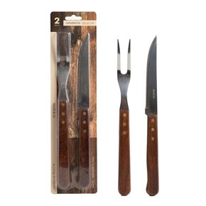 SET X2 PZAS ASADOR TENEDOR/CUCHILLO MANG.MADERA. 38CM