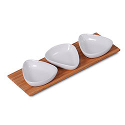 BANDEJA RECTANGULAR C/ 3 COPETINEROS BAMBOO.  28X10X3.5CM