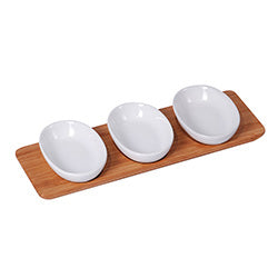 COPETINERO C/ 3 BOWLS OVALES BAMBOO. 28X10X3.5 CM