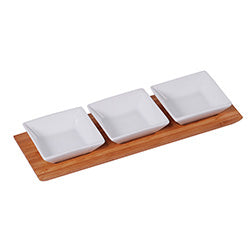 COPETINERO C/ 3 BOWLS CUADRADOS BAMBOO. 28X10X3.5 CM