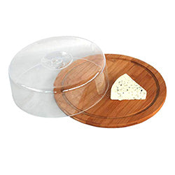 QUESERA MADERA BAMBOO C/ACRILICO NATURAL. D28x9.5CM