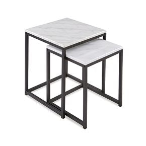 SET 2 MESAS METAL/MARMOL BLANCO Y NEGRO 45x45x52CM 40X40X45CM