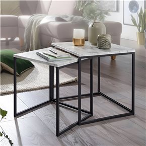 SET 2 MESAS METAL/MARMOL BLANCO Y NEGRO 45x45x52CM 40X40X45CM