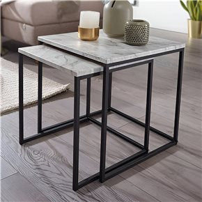 SET 2 MESAS METAL/MARMOL BLANCO Y NEGRO 45x45x52CM 40X40X45CM