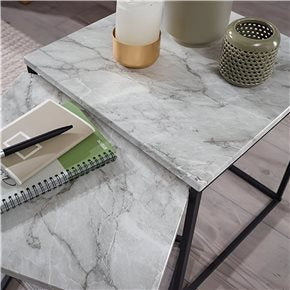 SET 2 MESAS METAL/MARMOL BLANCO Y NEGRO 45x45x52CM 40X40X45CM