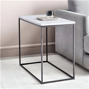 MESA LATERAL METAL/MARMOL 70x35x58CM BLANCO/NEGRO