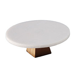 PLATO CON PIE MARMOL/BAMBOO D20x7CM BLANCO/NATURAL