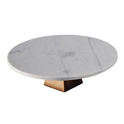 PLATO CON PIE MARMOL/BAMBOO D30x9CM BLANCO/NATURAL