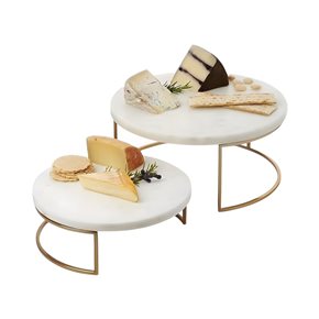SET 2 SOPORTES MARMOL 25x10CM 20x7CM DORADO/BLANCO