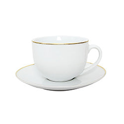 TAZA DE TE 220ML C/PLATO BLANCO C/BORDE DORADO