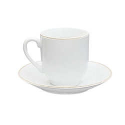 TAZA DE CAFE 90ML C/PLATO BLANCO C/BORDE DORADO