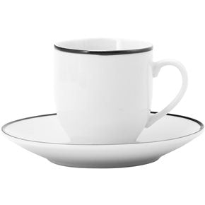 TAZA DE CAFE 90ML C/PLATO BLANCO C/BORDE NEGRO