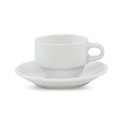 TAZA DE CAFE 100ML APILABLE CON PLATO PORCELANA BLANCA
