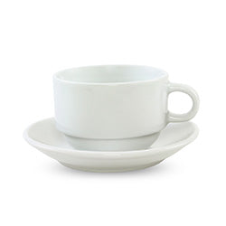 TAZA DE TE 230ML APILABLE CON PLATO PORCELANA BLANCA