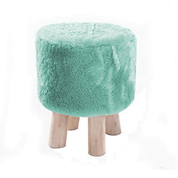 TABURETE MADERA Y PELO TURQUESA D32/H38CM