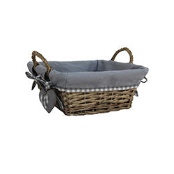 CESTO CUADRADO MIMBRE Y TELA GRIS 28X28XH18CM
