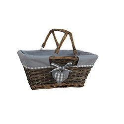 CANASTO RECTANGULAR MIMBRE Y TELA GRIS 36X26XH16CM