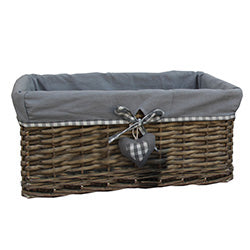 CESTO RECTANGULAR MIMBRE Y TELA GRIS 46X34XH20CM