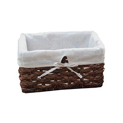 CESTO MIMBRE MARRON Y TELA BLANCO 35X25XH18CM