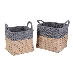 SET 2 CESTOS  C/ASAS  TEJIDO CORDON PAPEL NAT/GRIS