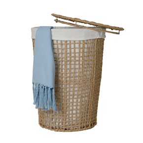 CESTO C/TAPA/FUNDA  D42X55CM TEJ CORDON PAPEL NAT.
