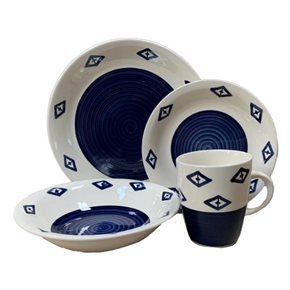 JUEGO VAJILLA 16PCS 27/19/21/385ML AZUL/BLANCO