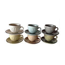 TAZA C/PLATO CERAMICA 175ML FACETADO COLORES SURT