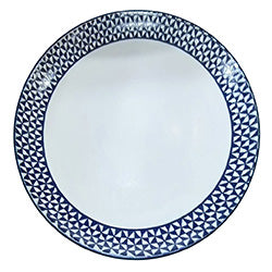 PLATO DE MESA 26CM BLANCO BORDE GEOMETRICO AZUL