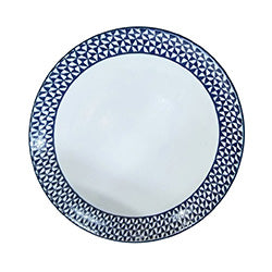 PLATO DE POSTRE 20CM BLANCO BORDE GEOMETRICO AZUL