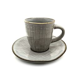 TAZA 89ML CON PLATO TEXTURADO  GRIS