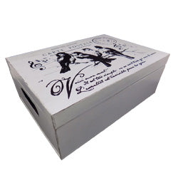 CAJA C/TAPA 30X21X13CM VINTAGE BIRDS METAL BLANCA