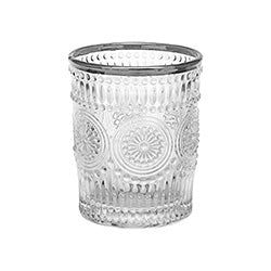 VASO VIDRIO LABRADO 250ML BDE PLATEDO 10X8CM SOLES