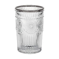 VASO VIDRIO LABRADO BORDE PLATEADO 13X8CM SOLE