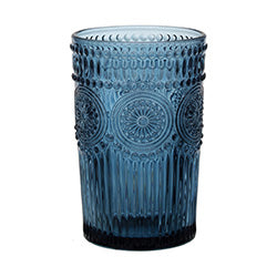 VASO VIDRIO LABRADO 355ML SOLES AZUL.  13HX8CM