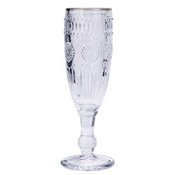 COPA VIDRIO LABRADO CHAMP 20X7CM SOLES BORDE PLATA