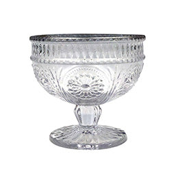 COPA HELADO VIDRIO SOLES TRANSPARENTE BORDE PLATA. 10.5X10CM