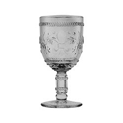 COPA VINO VIDRIO LABR 8.2X16.5CM FLOR DE LIS GRIS