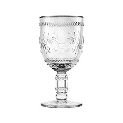 COPA VINO VIDRIO 8.2X16.5CM FLOR DE LIS BORDE PLATA