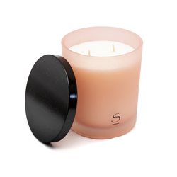 VELA  VOTIVO VIDRIO OPACO C/ TAPA ROSA. H10/D8CM