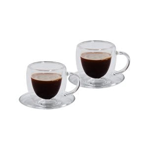 SET2 TAZAS DOBLE PARED 80ML C/PLATO VIDRIO VARENNA