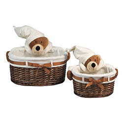 SET 2 CESTO RATTAN OVALES C/PELUCHE OSO MARRON