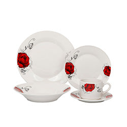 JUEGO DE VAJILLA PORCELANA 20 PZAS FLOR ROJA