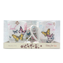 SET 2 MUG 280ML PORCELANA C/ 2 POSA VASO BUTTERFLY