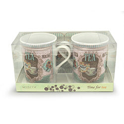 SET 2 MUG 280ML PORCELANA C/ 2 POSA VASO TEA TIME