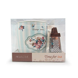SET MUG 400ML C/RALLADOR CHOC-STENCIL VINT FLOWERS