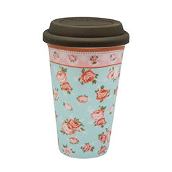 VASO TERMICO 300ML PORC./TAPA SILICONA PINK ROSES