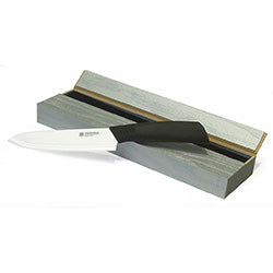CUCHILLO 15CM EN CERAMICA MANGO NEGRO CAJA MADERA