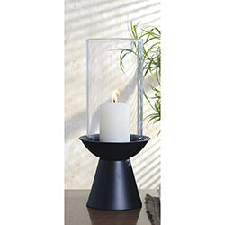CANDELABRO D11.5/H27CM BASE METAL PORTAVELA VIDRIO